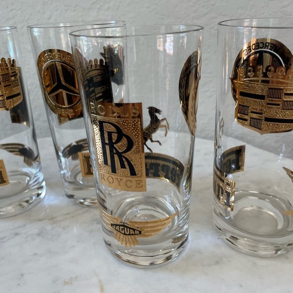 Set of 4 Vintage Luxury Automotive Glasses – Gold Emblem Collection - Picture 5 of 7